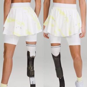 Lululemon Court Rival High Rise Skirt Extended Liner White Yellow skort shorts 4